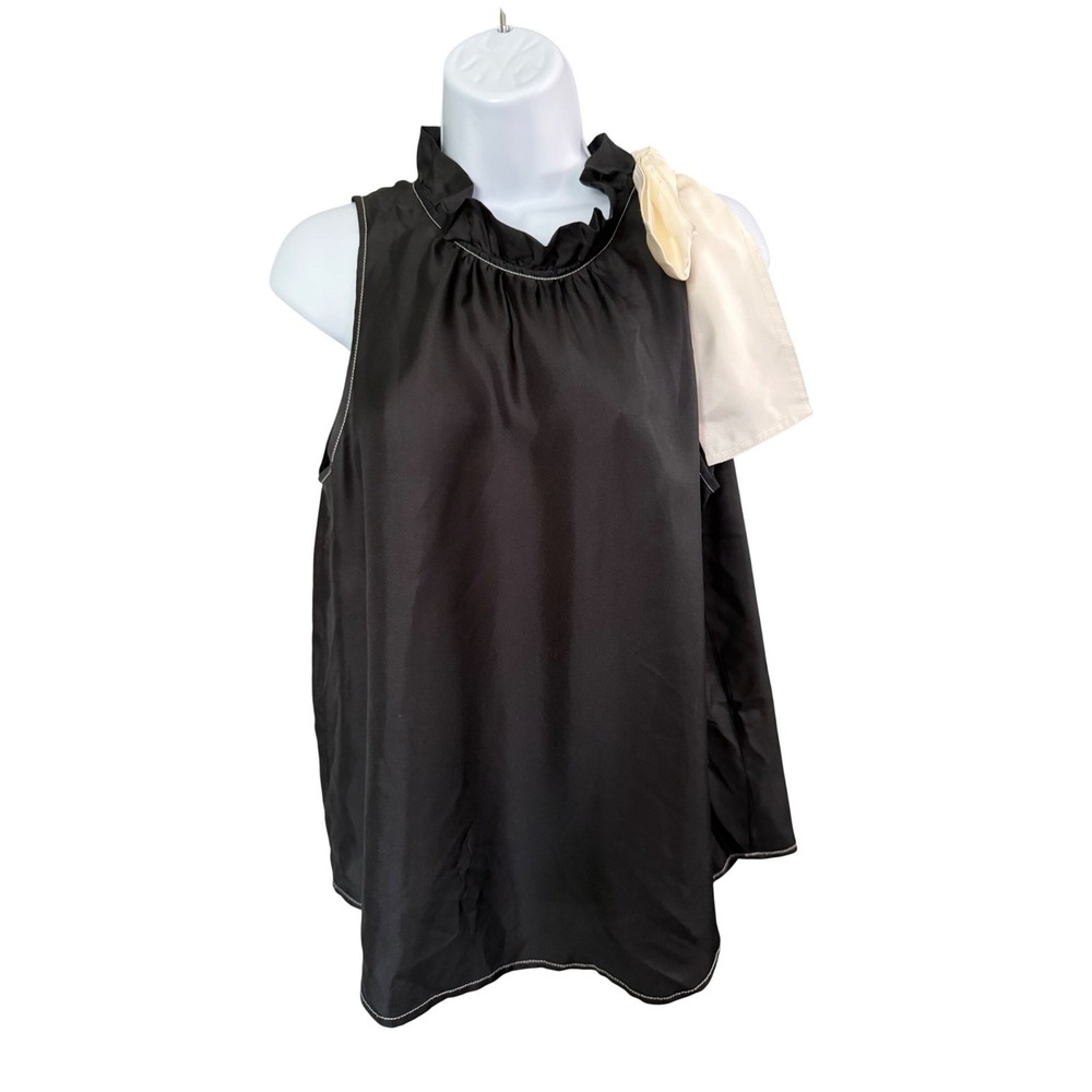 J.Crew Collection Black 100% Silk Neck Bow Shoulder Top M Sophisticated Elegant